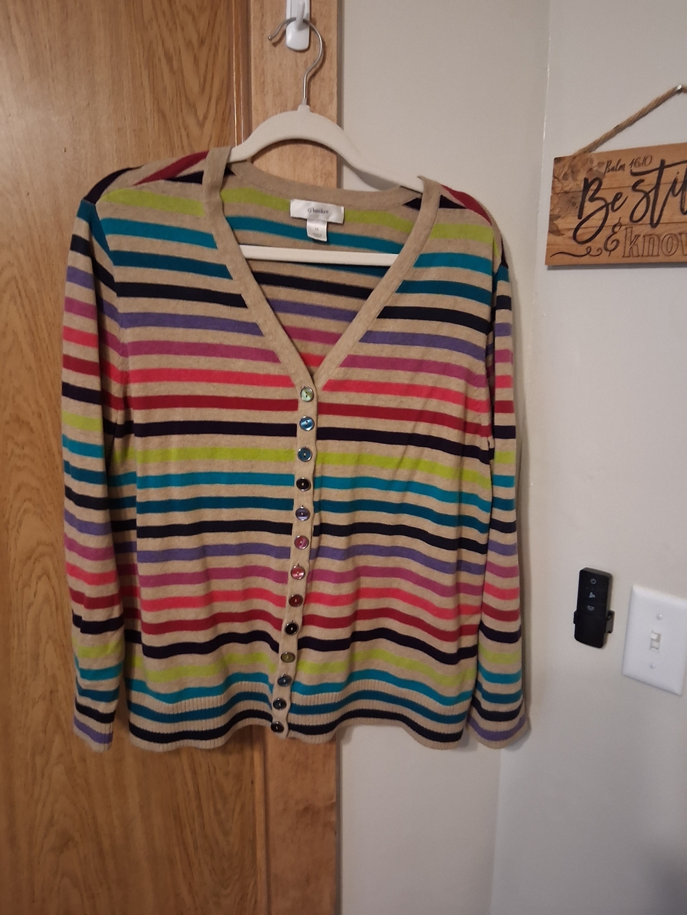 CJ Banks Multicolor Striped V-Neck Button Cardigan